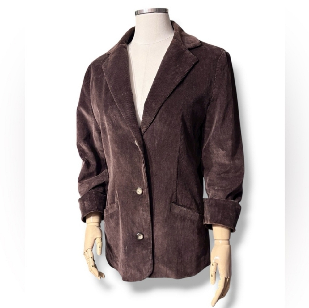 LL BEAN Dark Brown Corduroy Three Button Blazer VINTAGE